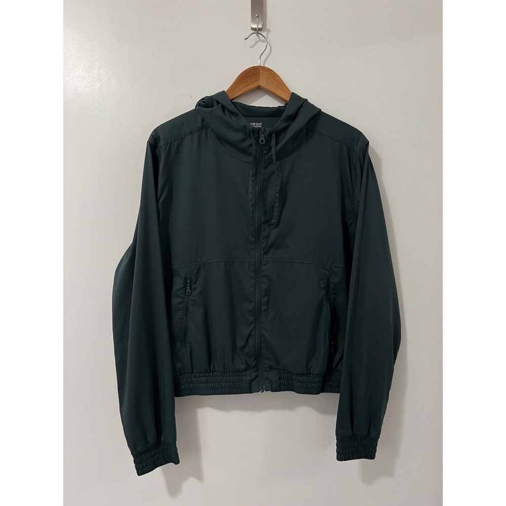 Girlfriend Collective Womens Green Zip Up Hooded Windbreaker L